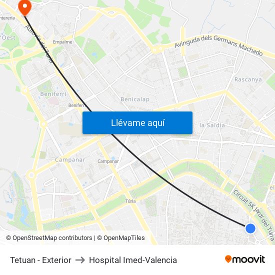 Tetuan - Exterior to Hospital Imed-Valencia map