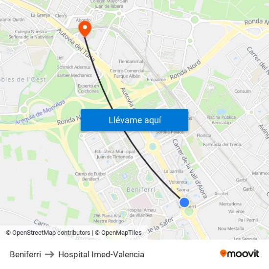 Beniferri to Hospital Imed-Valencia map