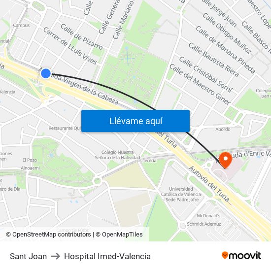 Sant Joan to Hospital Imed-Valencia map