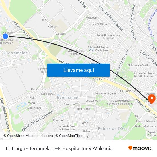 Ll. Llarga - Terramelar to Hospital Imed-Valencia map