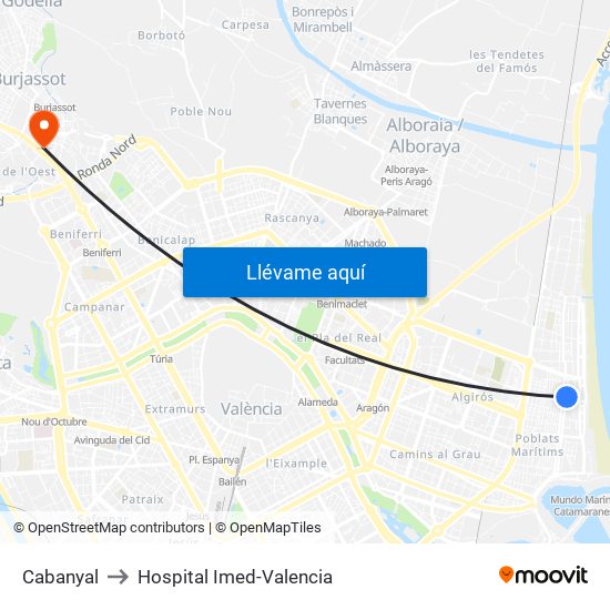 Cabanyal to Hospital Imed-Valencia map