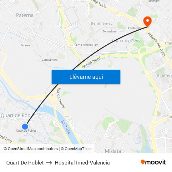 Quart De Poblet to Hospital Imed-Valencia map