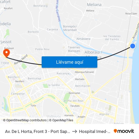 Av. De L Horta, Front 3 - Port Saplaya [Alboraia] to Hospital Imed-Valencia map