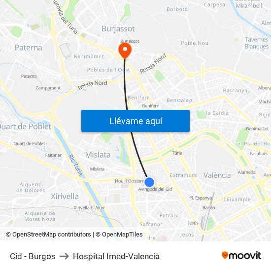 Cid - Burgos to Hospital Imed-Valencia map