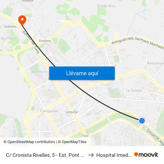 C/ Cronista Rivelles, 5 - Est. Pont De Fusta [València] to Hospital Imed-Valencia map