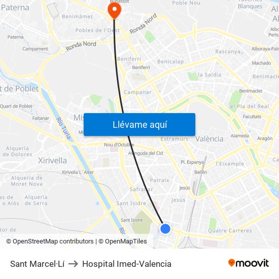 Sant Marcel·Lí to Hospital Imed-Valencia map