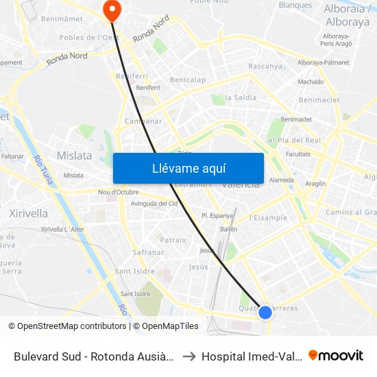 Rotonda Dels Hams to Hospital Imed-Valencia map