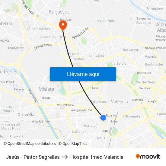 Jesús - Pintor Segrelles to Hospital Imed-Valencia map