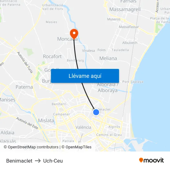 Benimaclet to Uch-Ceu map
