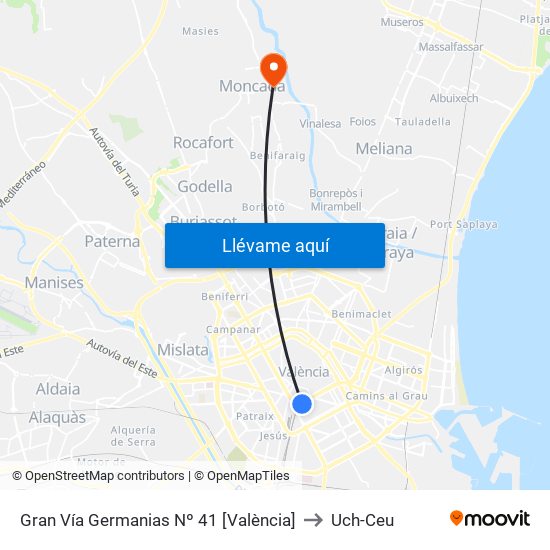 Gran Vía Germanias Nº 41 [València] to Uch-Ceu map