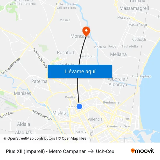 Pius XII (Imparell) - Metro Campanar to Uch-Ceu map