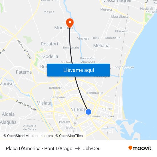 Plaça Amèrica to Uch-Ceu map