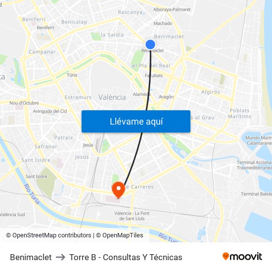 Benimaclet to Torre B - Consultas Y Técnicas map