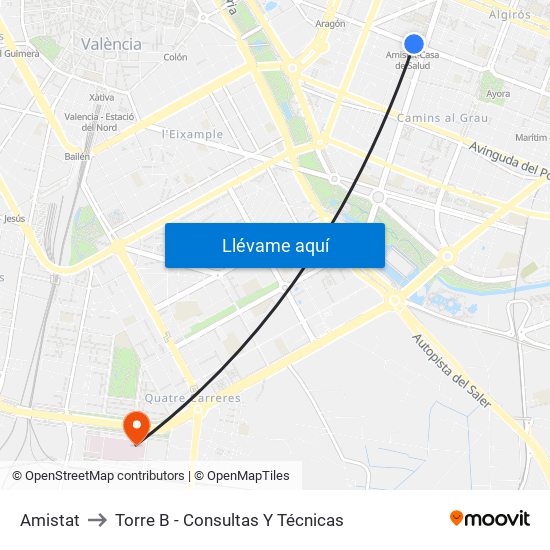 Amistat to Torre B - Consultas Y Técnicas map