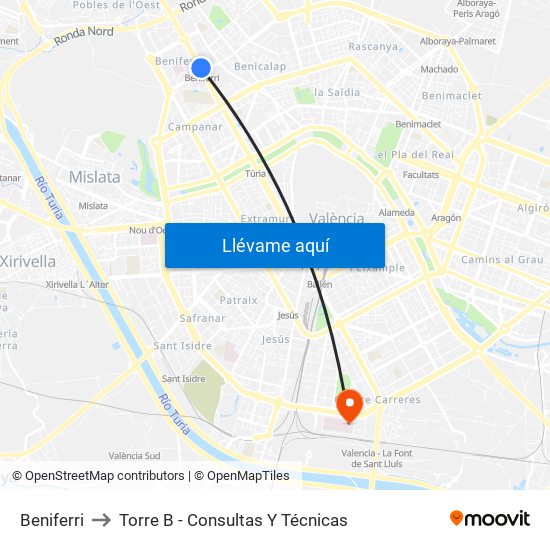 Beniferri to Torre B - Consultas Y Técnicas map