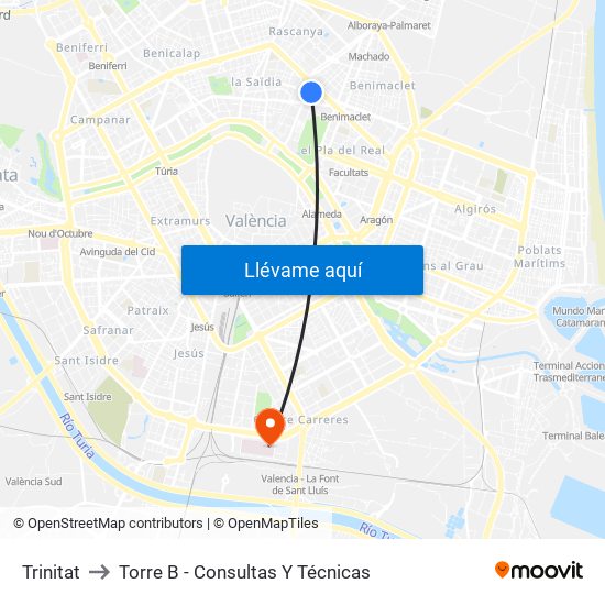 Trinitat to Torre B - Consultas Y Técnicas map