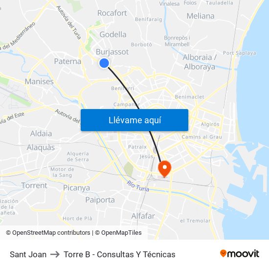 Sant Joan to Torre B - Consultas Y Técnicas map