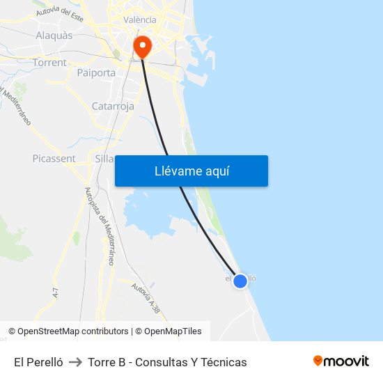 El Perelló to Torre B - Consultas Y Técnicas map