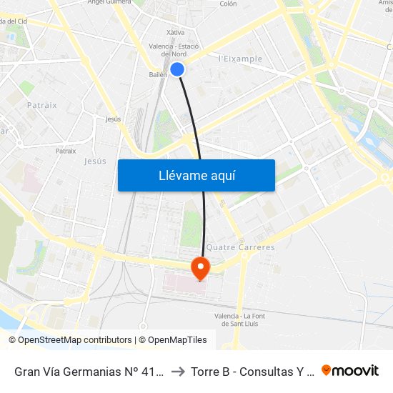 Gran Vía Germanias Nº 41 [València] to Torre B - Consultas Y Técnicas map