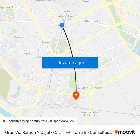 Gran Vía Ramón Y Cajal - C/ Bailén [València] to Torre B - Consultas Y Técnicas map