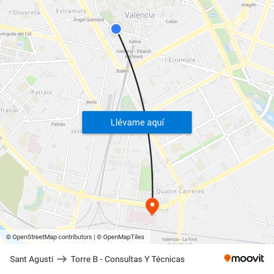 Estació Del Nord - Guillem De Castro to Torre B - Consultas Y Técnicas map