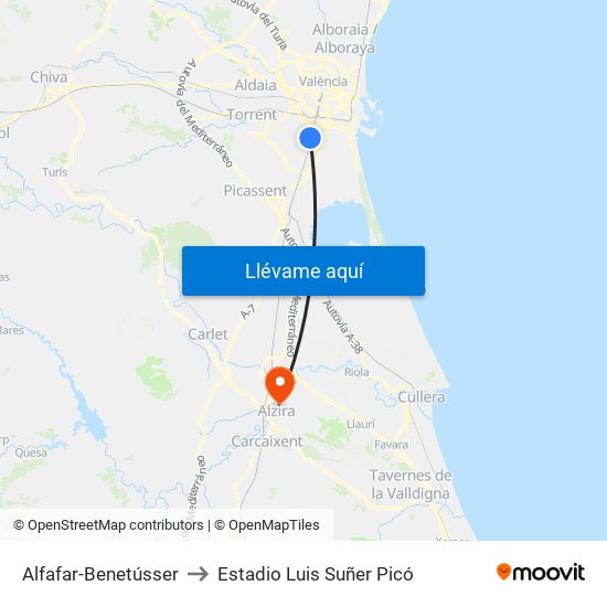 Alfafar-Benetússer to Estadio Luis Suñer Picó map