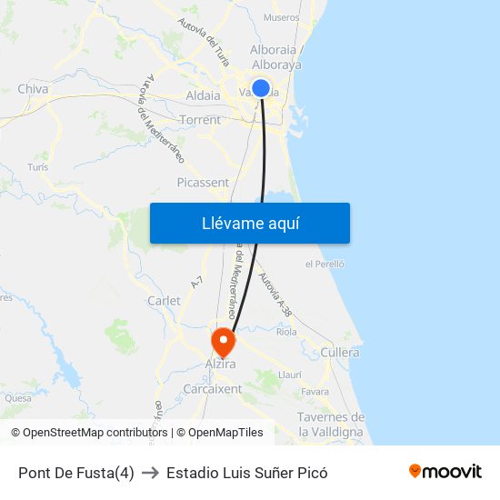 Pont De Fusta(4) to Estadio Luis Suñer Picó map