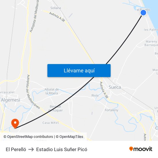 El Perelló to Estadio Luis Suñer Picó map
