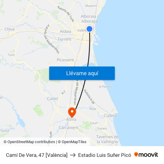 Camí De Vera, 47 [València] to Estadio Luis Suñer Picó map