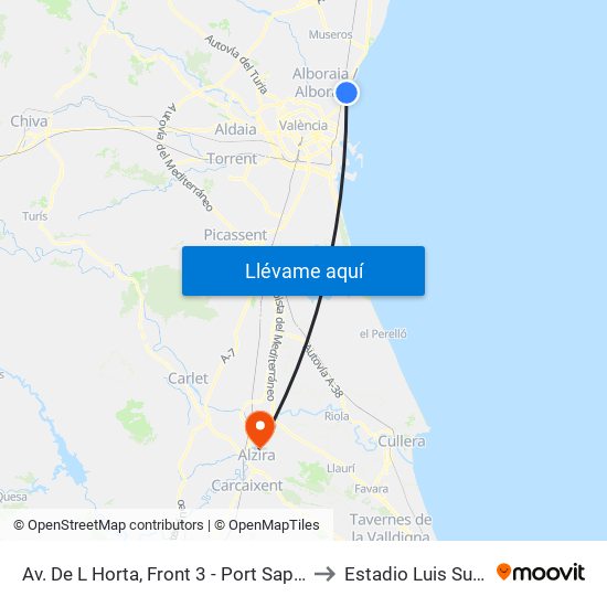Av. De L Horta, Front 3 - Port Saplaya [Alboraia] to Estadio Luis Suñer Picó map