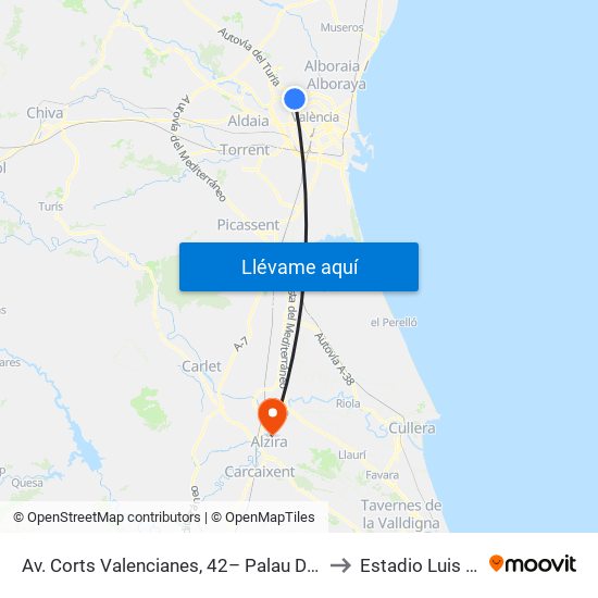 Av. Corts Valencianes, 42– Palau De Congressos [València] to Estadio Luis Suñer Picó map