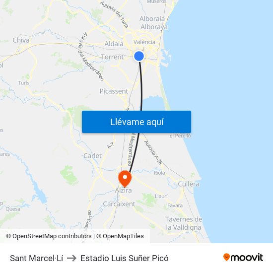 Sant Marcel·Lí to Estadio Luis Suñer Picó map