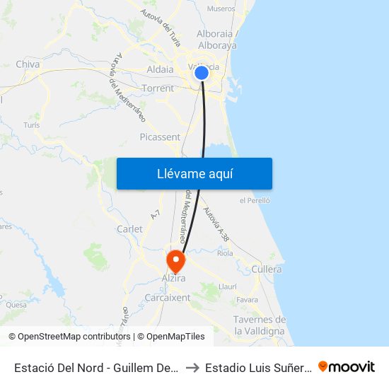 Estació Del Nord - Guillem De Castro to Estadio Luis Suñer Picó map