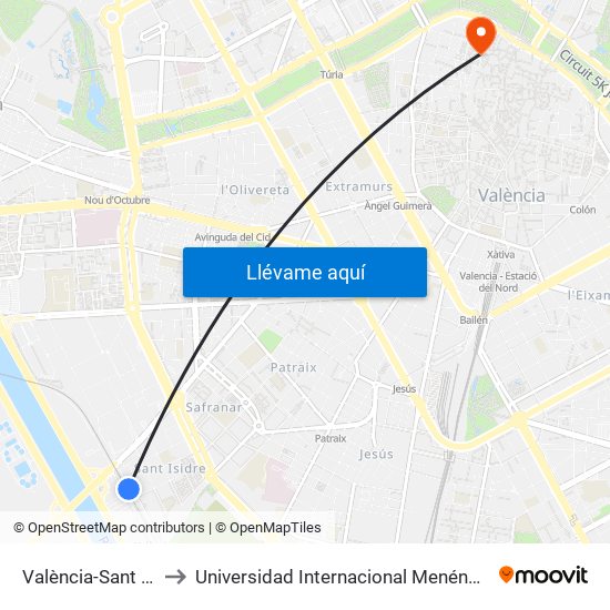 València-Sant Isidre to Universidad Internacional Menéndez Pelayo map