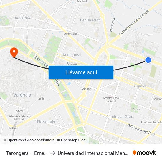 Tarongers – Ernest Lluch to Universidad Internacional Menéndez Pelayo map