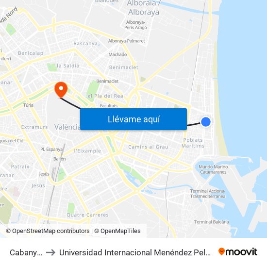 Cabanyal to Universidad Internacional Menéndez Pelayo map