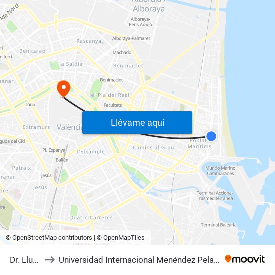 Dr. Lluch to Universidad Internacional Menéndez Pelayo map