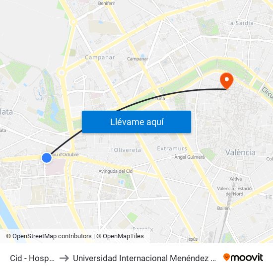 Cid - Hospital to Universidad Internacional Menéndez Pelayo map