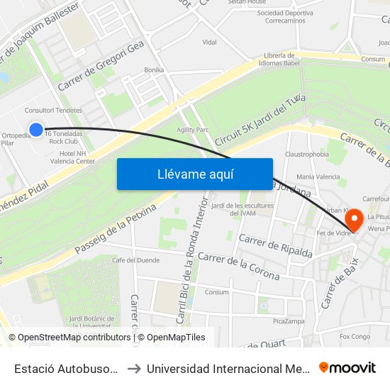 Estació Autobusos València to Universidad Internacional Menéndez Pelayo map