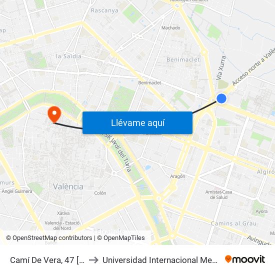 Camí De Vera, 47 [València] to Universidad Internacional Menéndez Pelayo map