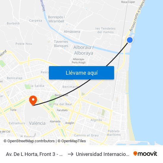 Av. De L Horta, Front 3 - Port Saplaya [Alboraia] to Universidad Internacional Menéndez Pelayo map