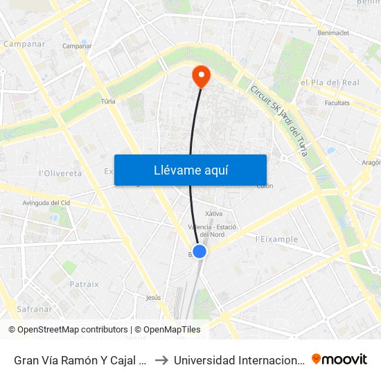 Gran Vía Ramón Y Cajal - C/ Bailén [València] to Universidad Internacional Menéndez Pelayo map