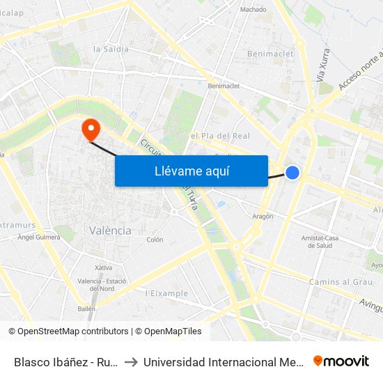 Blasco Ibáñez - Rubén Darío to Universidad Internacional Menéndez Pelayo map