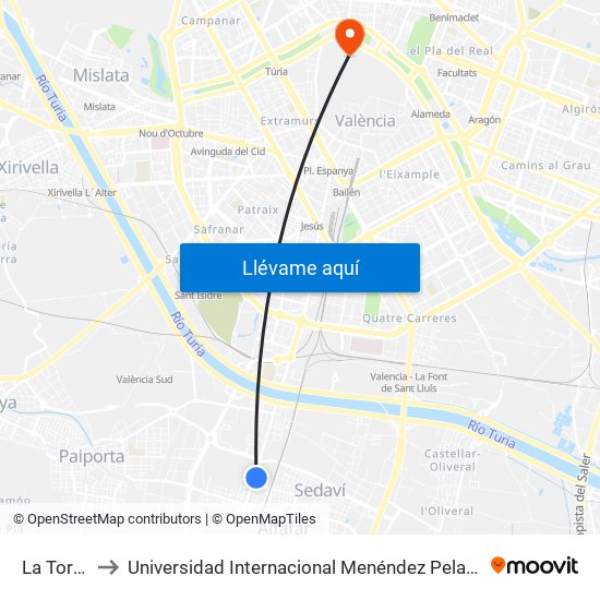 La Torre to Universidad Internacional Menéndez Pelayo map