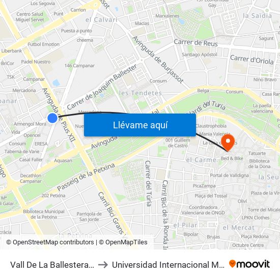 Vall De La Ballestera - Campanar to Universidad Internacional Menéndez Pelayo map