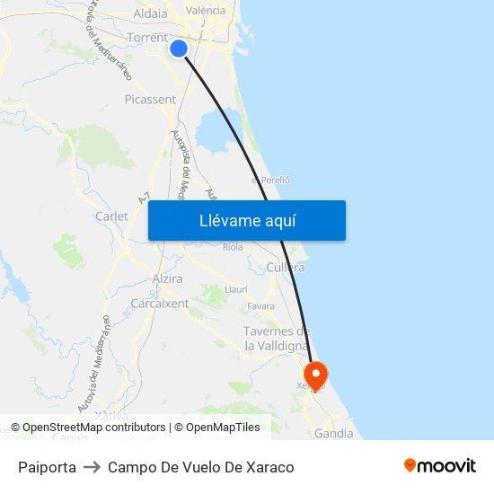 Paiporta to Campo De Vuelo De Xaraco map