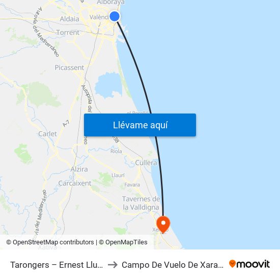 Tarongers – Ernest Lluch to Campo De Vuelo De Xaraco map