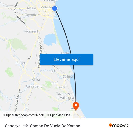 Cabanyal to Campo De Vuelo De Xaraco map