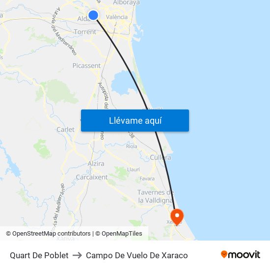 Quart De Poblet to Campo De Vuelo De Xaraco map
