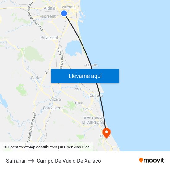 Safranar to Campo De Vuelo De Xaraco map